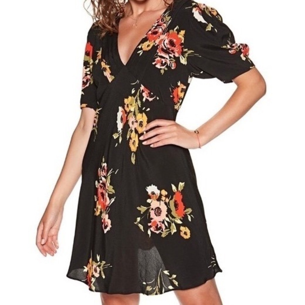 Free People Neon Garden Mini Dress Floral Botanical Wrap Cottagecore Date Night